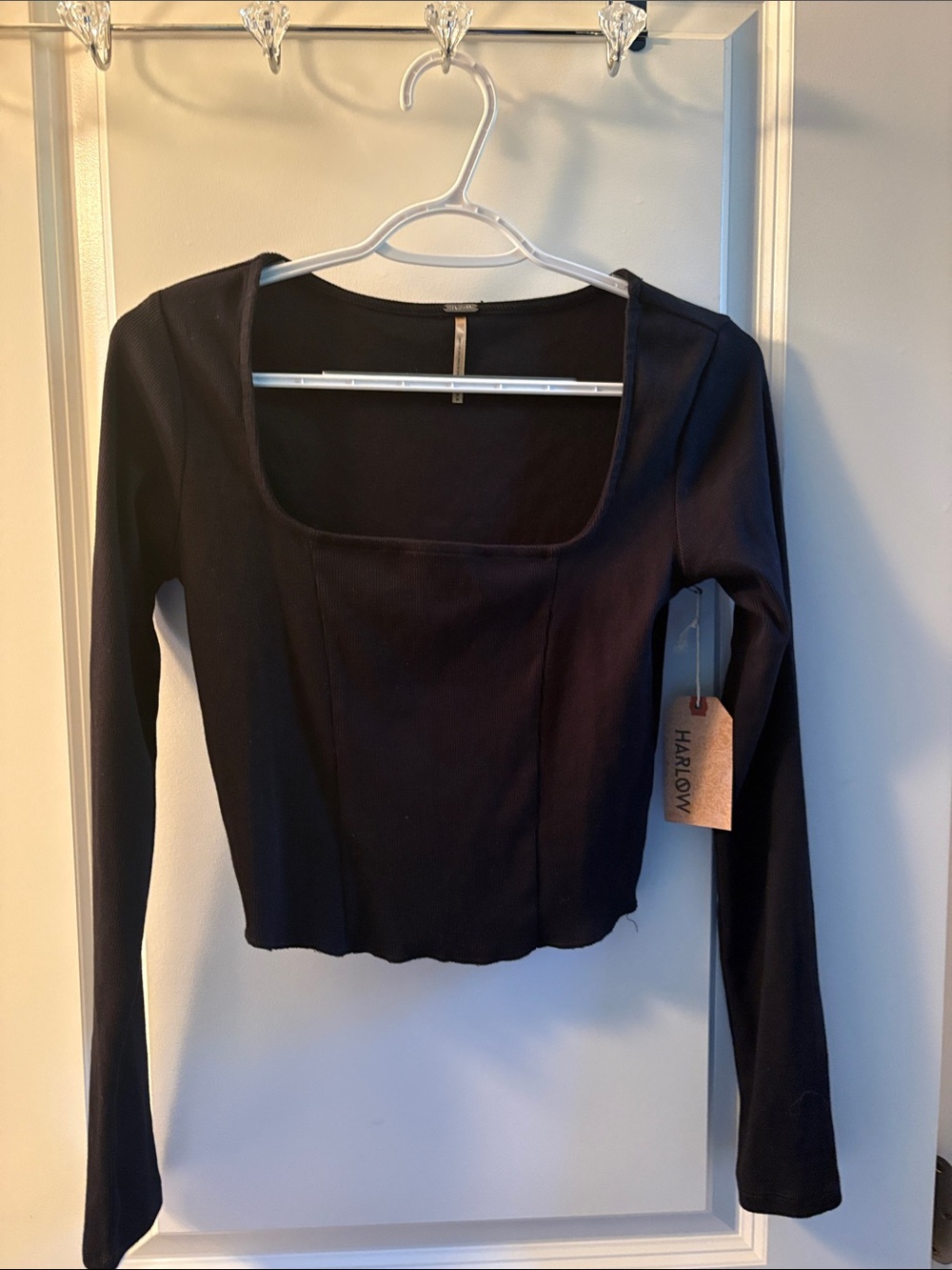 Harlow Black Long Sleeve Square-Neck Crop Top